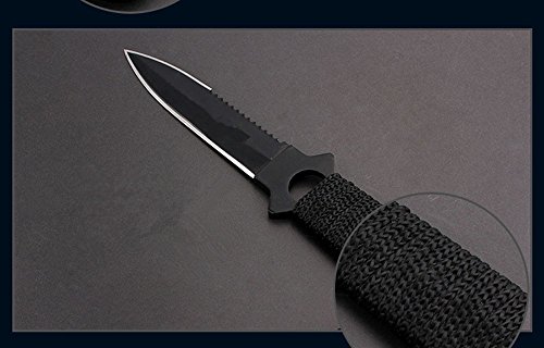 Efanr Survival Fixed Blade Hunting Knife Stainless Steel Protective Nylon Sheath Included Ultimate Outdoor Serrated Tactical Sharp Knife, Two-Tone Tanto Blade, Black Cord-Wrapped Handle (A)