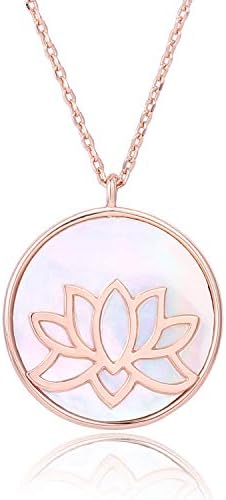 Lancharmed Reversible Lotus Flower Pendant Mother of Pearl Necklace Yoga Zen Round Disc Necklaces Buddhist Meditation Spiritual Wrap Gift for Girls Women &Teens
