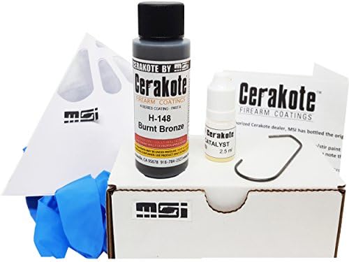 Burnt Bronze H-148 Oven Cure, MSI Ceramic Firearm Paint Bundle, includes 7 items: 45ml Ceramic Paint, Catalyst, Strainer, Gloves, Hanging hook, instructions and link to MSI instructional video.