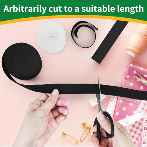 Elastic For Sewing 20Mm, 7 Meters Black & White Elastic, Flat Elastics Heavy Stretch High Elasticity With Scissor, Stretchable Waistband Diy, Wig Band, Trouser, Headbands (2Pcs)