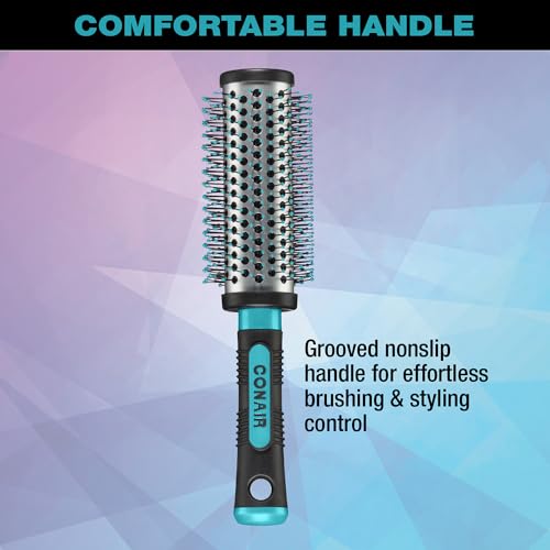 Conair Grip & Style Round Brush, Nylon Bristle Hair Brush for Blowout Styling, For Medium to Long Lengths, Ideal for Curly Hair