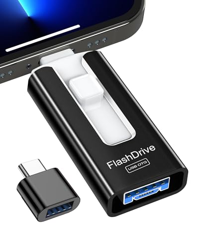 GNASEET 256GB External Memory for Phone and Android, USB 3.0 High Speed, 4 in 1 Phone Pendrive with USB-C/Micro USB/USB-A, External Hard Drive for Phone for Photos, Videos and Data, Black