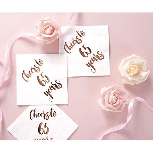 Cheers to 65 Years Cocktail Napkins, 50-Pack 3ply White Rose Gold 65th Birthday Dinner Celebration Party Decoration Napkin - Thumbnail 5