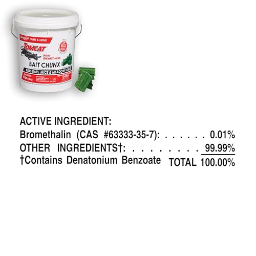 TOMCAT BROMETHALIN BAIT CHUNX — RAT AND MOUSE CONTROL BLOCKS FOR AGRICULTURAL USE, 4 LBS.