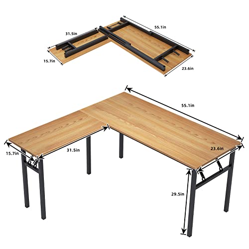 DlandHome Reversible LShaped Desk Large Corner Desk Folding Table