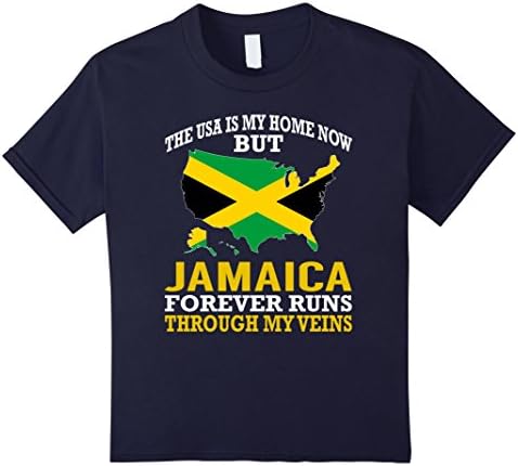 unisex-child Jamaica Forever Runs Through My Veins TShirt 6 Navy