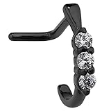 FreshTrends Triple Sparkle Black Anodized Stainless Steel L-Shape Nose Ring Curve