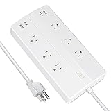 Etekcity Wall Mount Surge Protector Power Strip with 6 Outlets 4 Quick Charge USB Ports, 5610 Joules, Pure Copper Made, 6-Foot Long Extension Cord, 1875W/15A, UL Listed, White