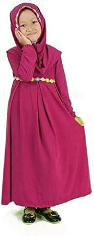Jewelryfinds Islam Muslim Dubai Kids Baby Girls Long Sleeve Floral Kaftan Dress Robe W/Hijab