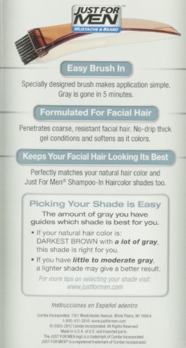Just For Men Mustache and Beard Brush-In Color Gel, Darkest Brown (Pack of 3)