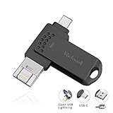 USB Flash Drives 128GB USB Thumb Drive Apply to iPhone Photo Stick External Storage Memory Stick Richwell 3in1Compatibl Apple iPhone iPad iOS Mac Android USB Type-C and Computers(Black128G)