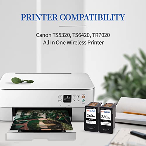 INKCLOUD Compatible Black Ink Cartridges Replacement for Canon 260XL PG-260 XL for PIXMA TS5320 TS6420 TR7020 TR7020a TS6420a All in One Wireless Printer (Black, 2-Pack)