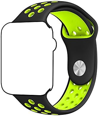 Wengerui for Apple Watch Band Series 1 Series 2 Soft Sports Silicone Bracelet Strap Wristband Replacement Watchband with Quick Release for Apple iWatch Nike Sport Band (42mm Black+Yellow)