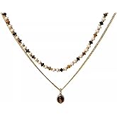 DATOA Bohemian Layered Beaded Choker Necklace Multilayered Natural Stone Beads Necklaces with Tiger Eye Stone Pendant Boho Strand Statement Handmade Hippie Necklace Beach Jewelry Gift for Women