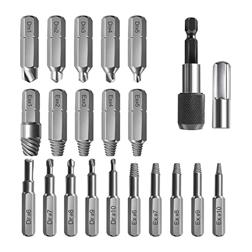 22PCS Damaged Screw Extractor Kit, Stripped Screw Extractor Set, High Speed Steel Adapter Screw Removal Set Easily Remove Stripped & Broken Screws DIY Hand Tools for Men