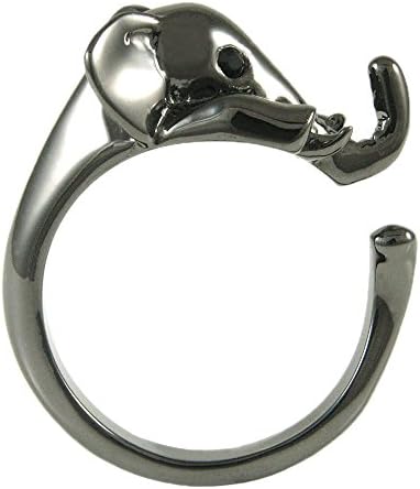 Ellenviva Elephant Adjustable Animal Wrap Ring Shiny Graphite Tone