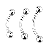 Charisma 3PCS 16G Stainless Steel Curved Barbell Body Piercing Jewelry Eyebrow Labret Tongue Lip Tragus Petite Belly Rings