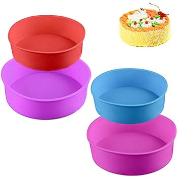 4PCS Round Cake Pan Silicone Baking Mold Cake Mould for Baking Dies 4''6''（Blue/red/Purple/Pink）
