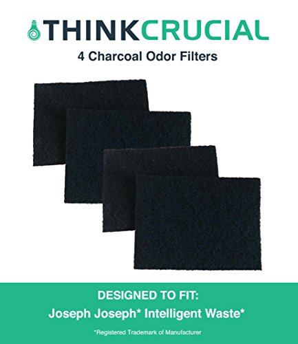4 Replacements for Joseph Joseph Charcoal Odor Filters Fit Totem Intelligent Wastebaskets & Trash/Garbage Cans, Fits 13 & 16 Gallon, Compatible With Part # 30005, by Think Crucial