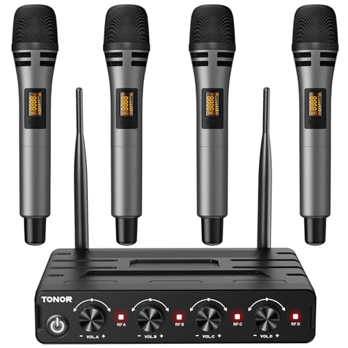 TONOR Mikrofon Kabellos Set mit 4x5 Kanälen Funkmikrofon Handmikrofon drahtlos, Wireless Microphones dynamisch mit Empfänger 60 m Reichweite, stabilen