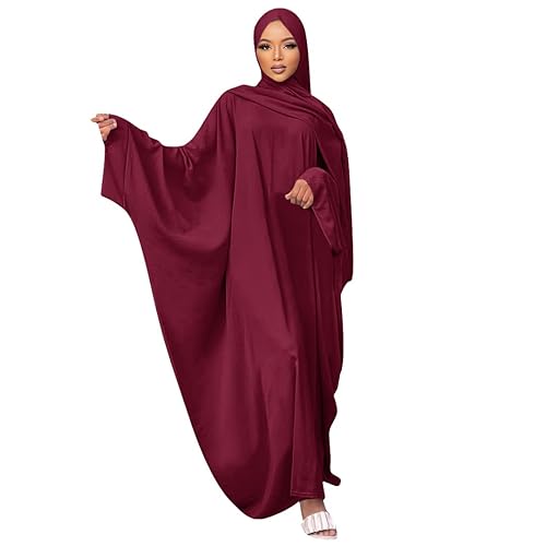 Muslim Dress for Women Pakistani Kaftan Abaya Robe + Hijab Arabic Islamic Prayer Clothes Dubai Outfits Dark Red Set in Saudi Arabia | Whizz Dresses Muslim Dress for Women Pakistani Kaftan Abaya Robe + Hijab Arabic Islamic Prayer Clothes Dubai Outfits Dark Red Set in Saudi Arabia | Whizz Dresses