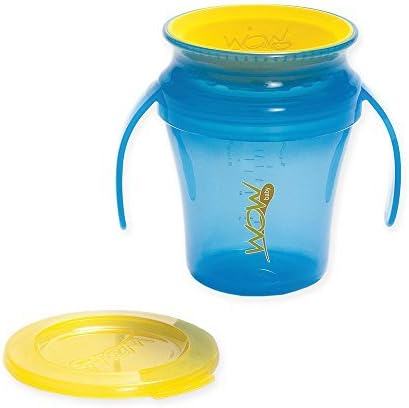 JUICY! WOW Baby Cup Translucent Blue cup and handle assembly &amp; Yellow freshness lid and valve by Wow Gear