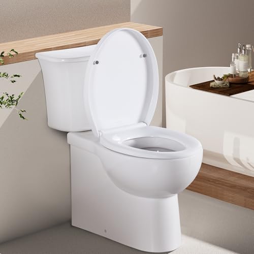 Angel Shield Soft Close Toilet Seat – Oval White, Quick Release & Easy Clean, Adjustable Top Fix Hinges, Durable Plastic, Fits Standard O-Shape Toilets (White - Plastic)
