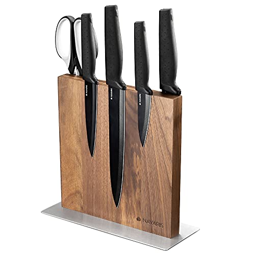 Navaris Wood Knife Block Double Sided Wooden Holder Board Stand for Kitchen