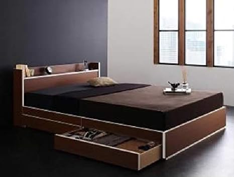 Amazon セミダブルベッド 白 黒 茶 収納 整理 付きベッド スタンダードポケットコイルマットレス付き セット モダンデザイン バイカラー 棚 コンセント付き収納 ベッド 幅 セミダブル 奥行 レギュラー フレーム色 ブラウン 茶 ホワイト 白エッジ マットレス色