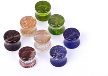 AlandaJw 4 Pairs Glittery Glass Ear Gauges,Glass Plugs Tunnels Size 2g