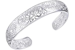 Cuteam Women Bracelets, Cuff Bracelet Opening Exquisite Craftsmanship Hollow Silver Color Carved Pattern Retro Bangle Jewelry Women Bangle for Banquet