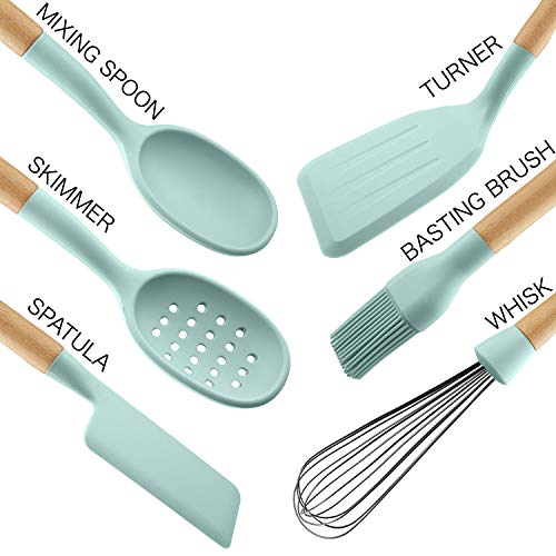 Country-Kitchen-6-pc-Non-Stick-Silicone-Utensil-Baking-Set-with-Rounded-Wooden-Handles-for-Cooking-and-Baking-Mint-Green