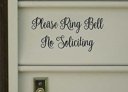 Please Ring Bell No Soliciting 8" x 4" Vinyl Decal Sticker - Front Door Porch Greeting IVORY