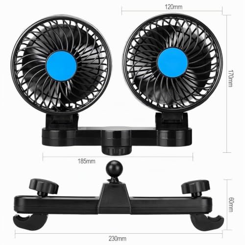 SUPAREE Car Fan, Electric Car Fan 12V DC 360º Rotation Design and 2 Speed Levels Change Summer Air Cooling for Rear Seat Passenger/Pets