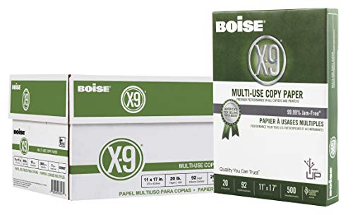 Boise X-9 Multi-Use Copy Paper, 11" x 17", 92 Bright, 20 lb, 5 Ream Carton (2,500 Sheets)