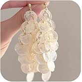 Shell Tassel Drop Earrings, Long Natural Shell Dangle Earrings Handcrafted Lightweight Dangling Drop Earring Boho Beach Wedding Earrings for Women
