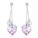 ❤Gift Packaging❤ Crystal from Swarovski, Heart Earrings Tassels Pearls Eardrop Dangle Style Earrings, Birthday Birthstone Gifts for Women, Graduation Gifts