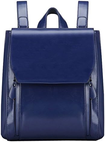 PULABO Women PU Oil Wax Leather Backpack Ladies Cool Style Shoulder Bag Lady's Hasp Zipper Outer Handbag (Dark Blue)