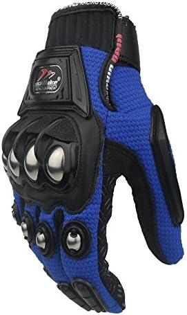 Steel Outdoor Reinforced Brass Knuckle Motorcycle Motorbike Powersports Racing Textile Safety Gloves (Blue, Large)