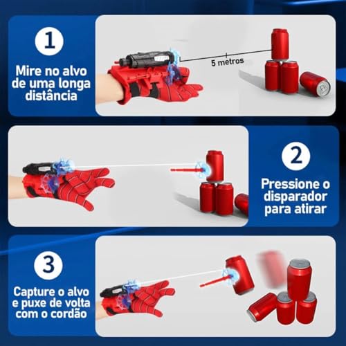 Kit 2 Luvas Lança Teia Brinquedo Spider Estilo Herói Lançador de Dardos Com Ventosa 6 Dardos Original