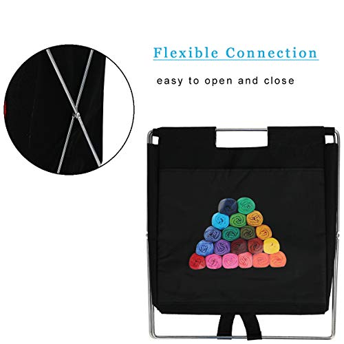Looen Easy Fold-Up Yarn Bag Arts Caddy Organizer Knitting Project Storage Bag Household Sundries Organization Stainless Steel Folding Basket for Knitting Crochet Sewing (Black)