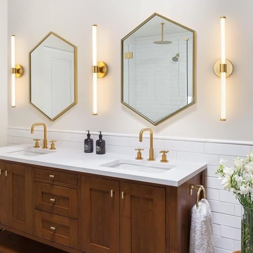 Deyidn Lámparas de tocador de baño dorado espejo LED luz ajustable 22,44 pulgadas moderna lámpara de pared escocesa de 360 ° 20w 3000k luz cálida