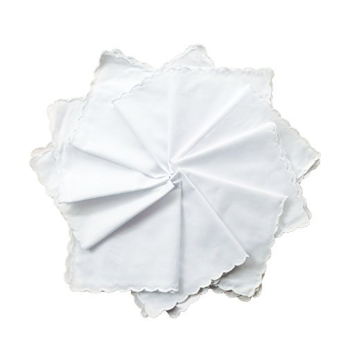 New White Cotton Handkerchiefs Hankies with Scalloped Edge-30cm Square