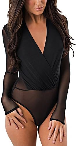 Eiffel Women's Sheer Mesh Turtleneck Neck See Through Leotard Bodysuit Body Tops
