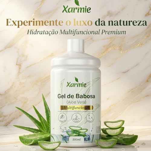 Xarmie Gel de Babosa Orgânica 500ml | Hidratante Natural Multiuso, Para Cabelo, Rosto e Corpo, 100% Natural, Vegano