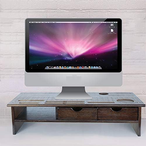 Toonshare Bamboo Wood Monitor Stand Ergonomic Computer Riser with Storage Organizer Drawers Desktop Laptop Shelf Risers Cellphone Stand for Home and Office Use, 22x9.5x5.5inch