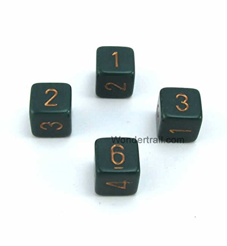 WCXPQ0615E4 Dusty Green Opaque Dice with Copper Numbers D6 Aprox 16mm (5/8in) Pack of 4 Dice Chessex