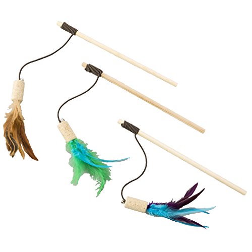 Ethical Pets Cork with Feathers Teaser Wand Bernet Cat Toy, Assorted