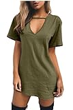Apparel ainr Womens Sexy Basic Style Choker V Neck Short Sleeve Solid Baggy Casual Short Dresses 4 XL Book