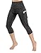 ODODOS High Waist Out Pocket Yoga Capris Pants Tummy Control Workout Running 4 Way Stretch Yoga Capris Leggings,SpaceDyeMattBlack,Small